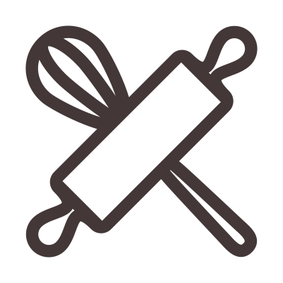 icona di una frusta da cucina e un mattarello