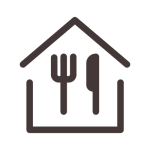 icona di forchetta e coltello all'interno di una casa