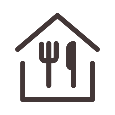icona di forchetta e coltello all'interno di una casa